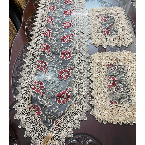 Organza Floral Embroidered Table Runner Set