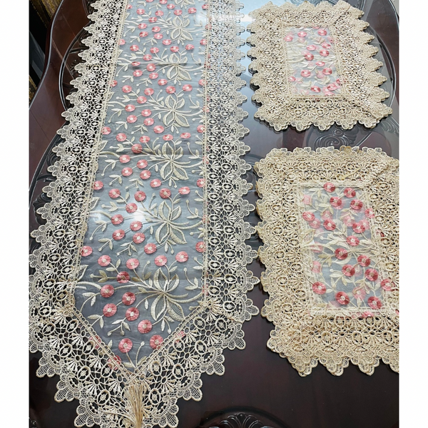 Organza Floral Embroidered Table Runner Set