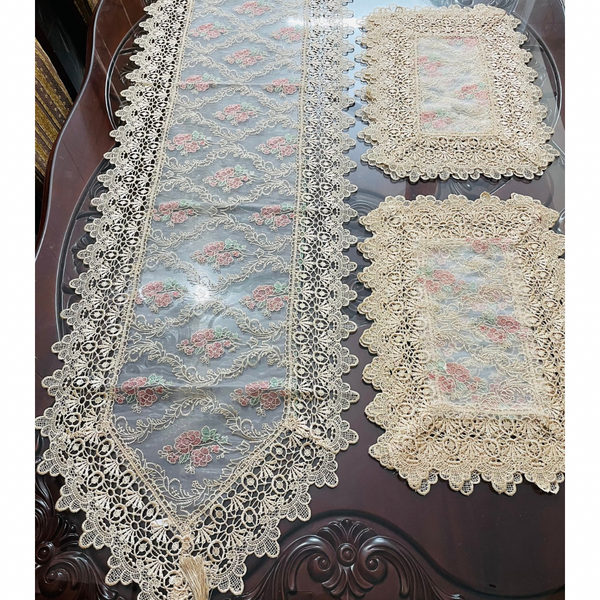Organza Floral Embroidered Table Runner Set