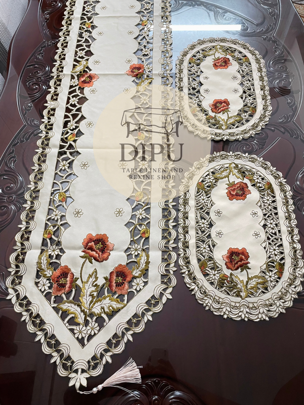 Luxurious Floral Embroidered Table Runner Set
