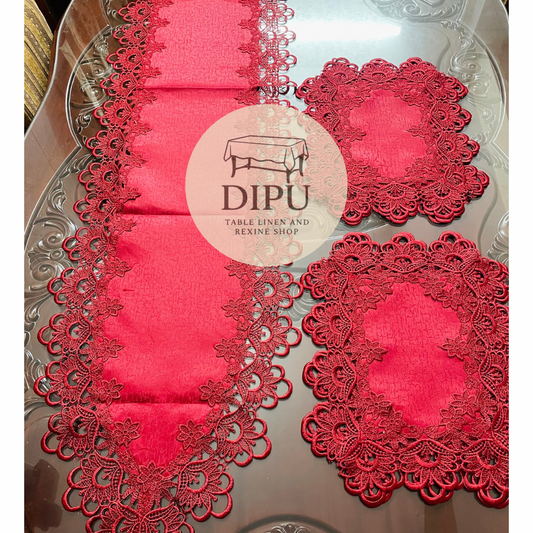 European Floral Lace Style Table Runner Set