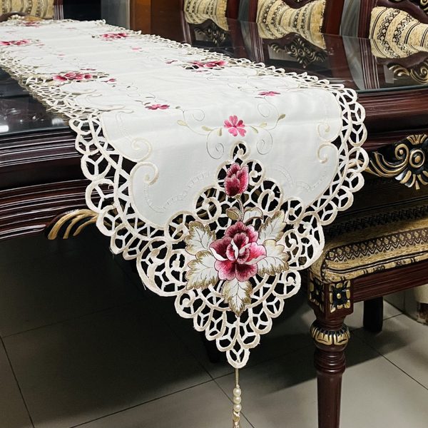 Luxurious Floral Embroidered Table Runner