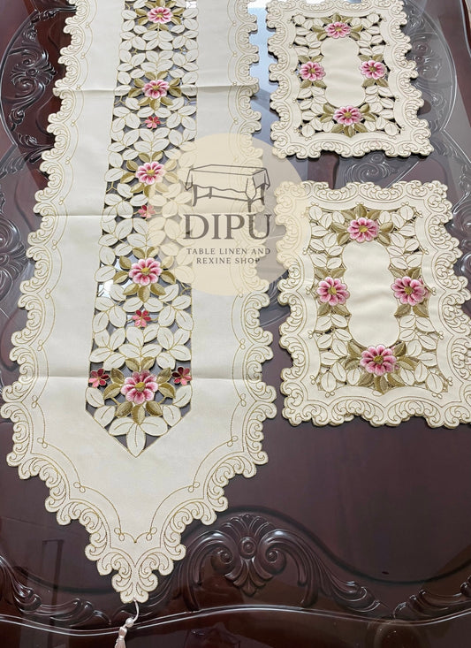Luxurious Floral Embroidered Table Runner Set