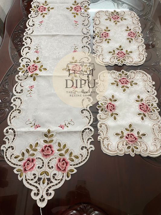 Luxurious Floral Embroidered Table Runner Set