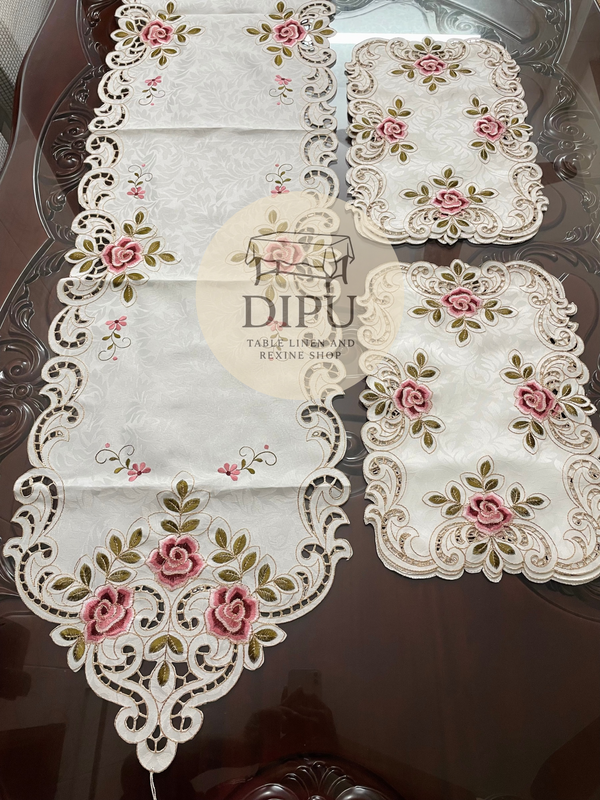 Luxurious Floral Embroidered Table Runner Set