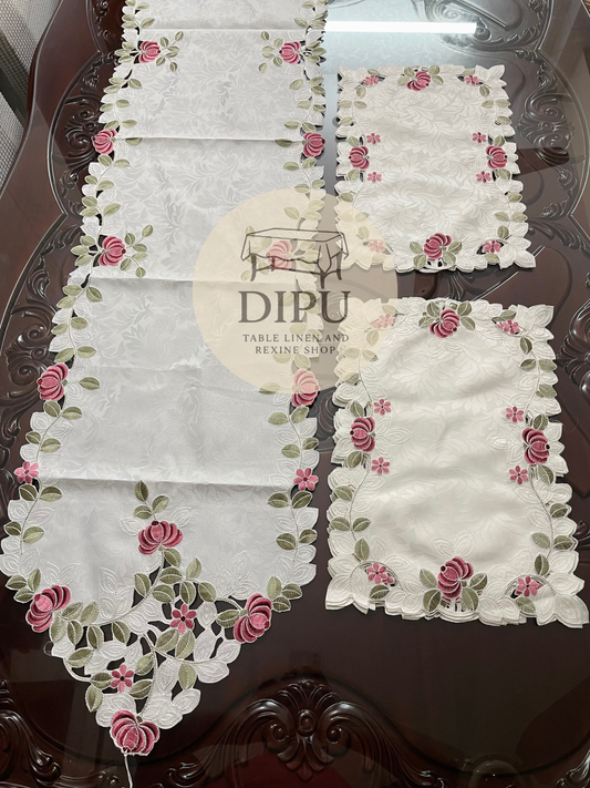 Luxurious Floral Embroidered Table Runner Set