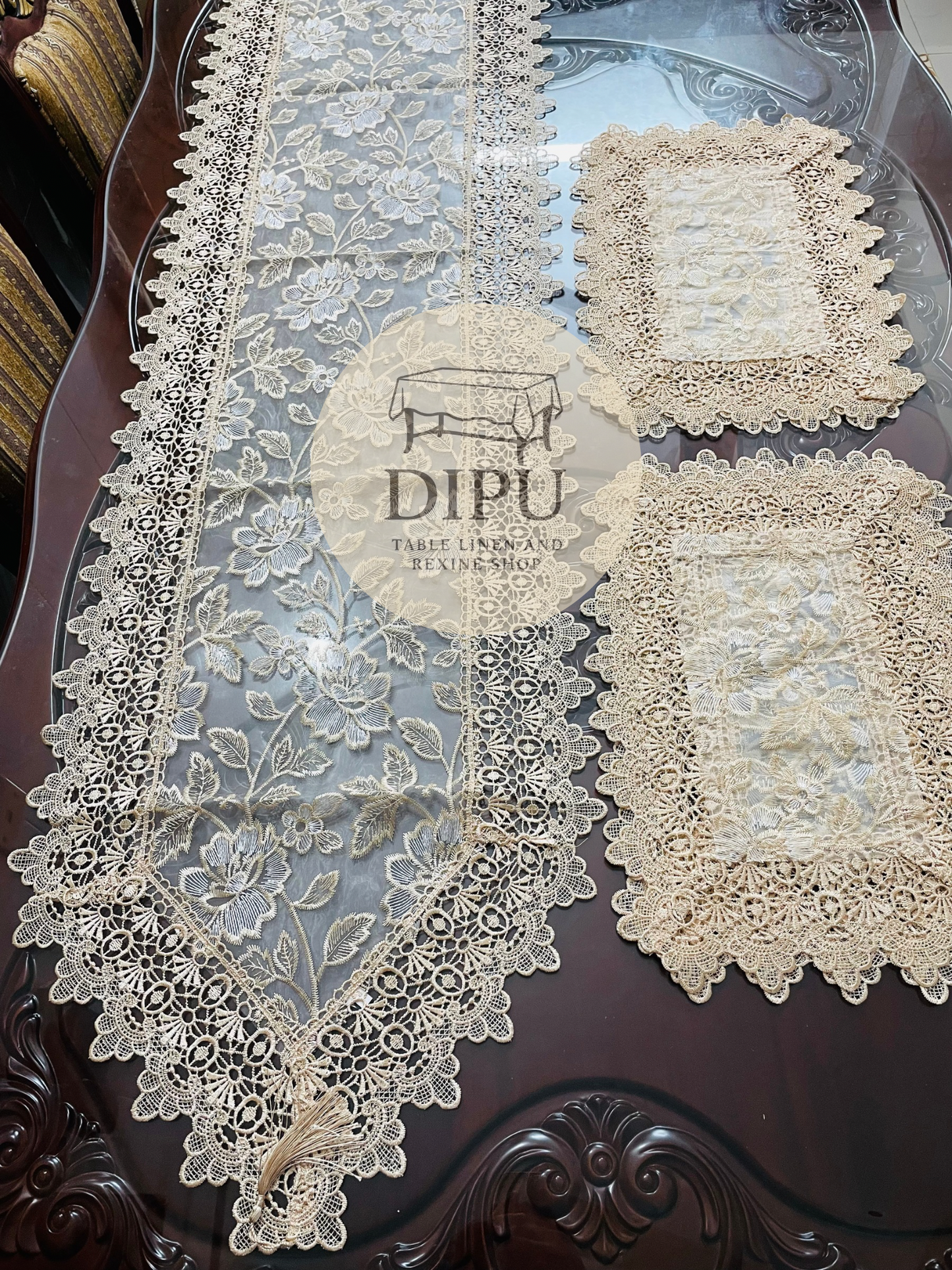 Organza Floral Embroidered Table Runner Set