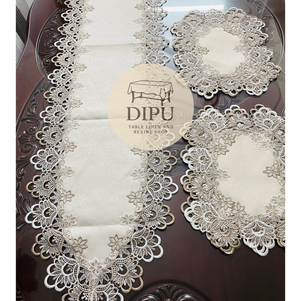 European Floral Lace Style Table Runner Set