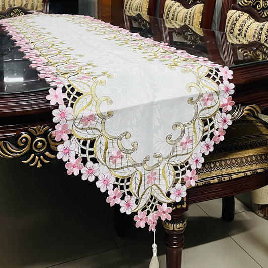 Luxurious Floral Embroidered Table Runner