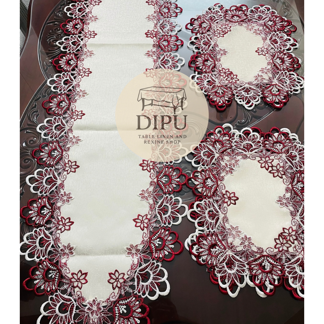 European Floral Lace Style Table Runner Set