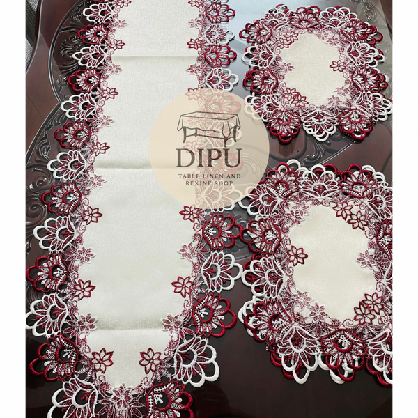 European Floral Lace Style Table Runner Set