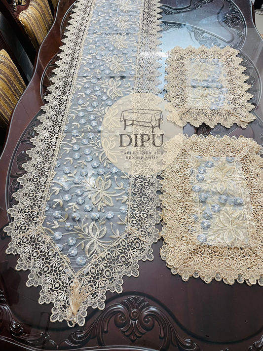 Organza Floral Embroidered Table Runner Set