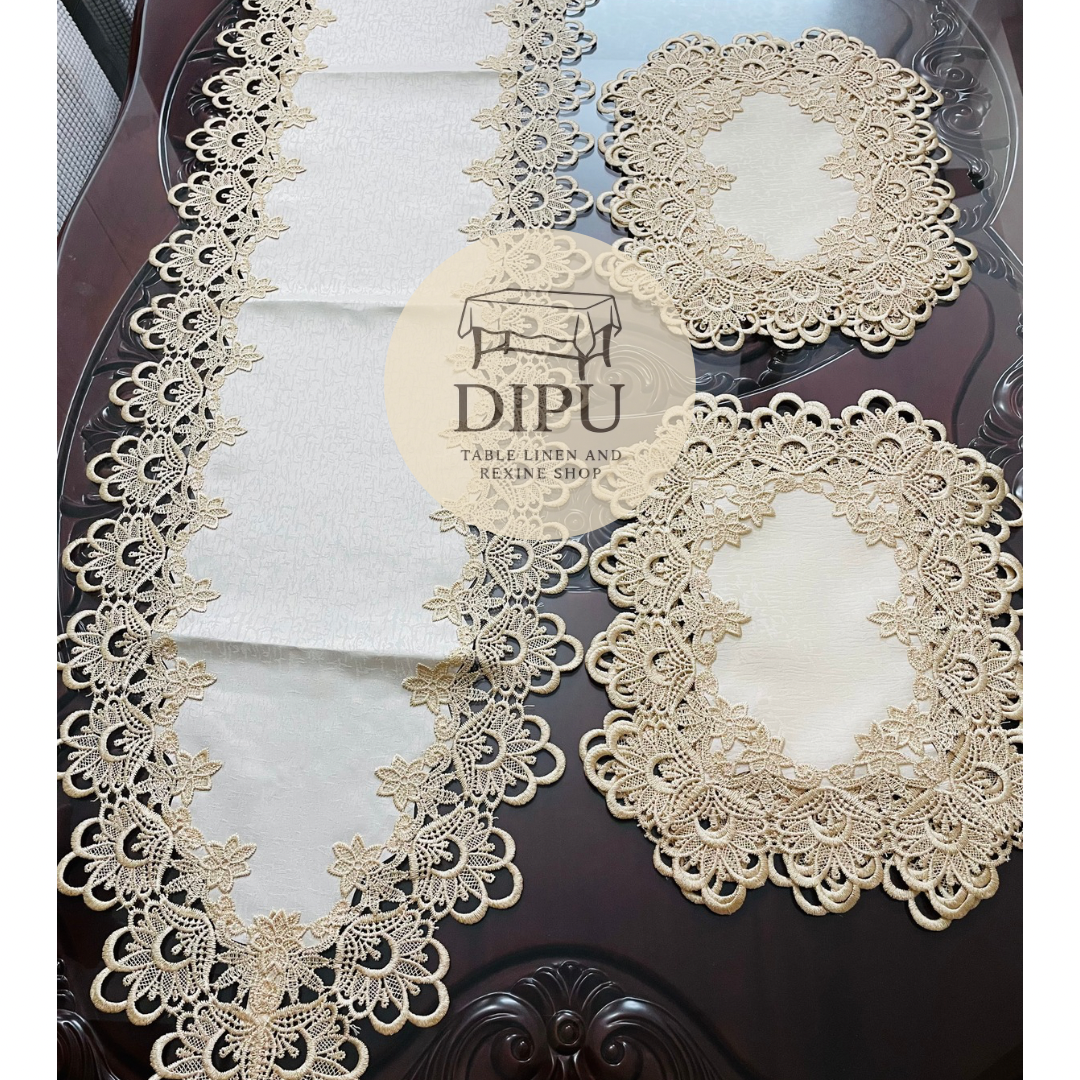 European Floral Lace Style Table Runner Set