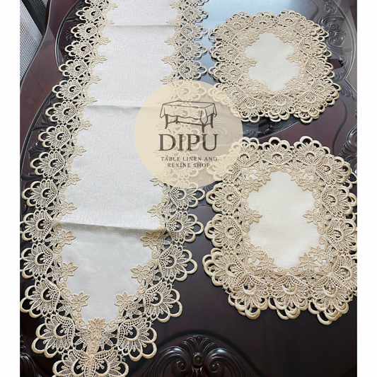 European Floral Lace Style Table Runner Set