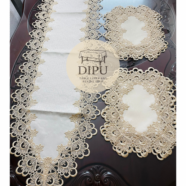European Floral Lace Style Table Runner Set