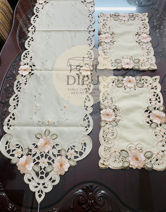 Luxurious Floral Embroidered Table Runner Set
