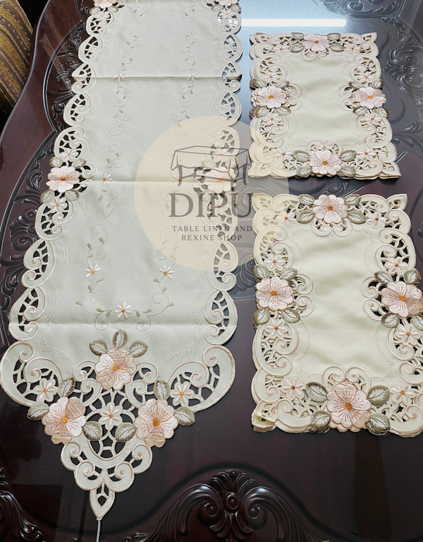 Luxurious Floral Embroidered Table Runner Set
