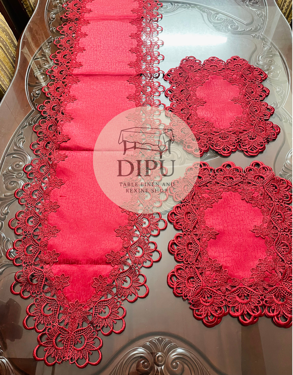 European Floral Lace Style Table Runner Set